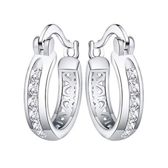 Small Sterling Silver Plated Cubic Zirconia Hoop Earrings - Picture 2 of 3